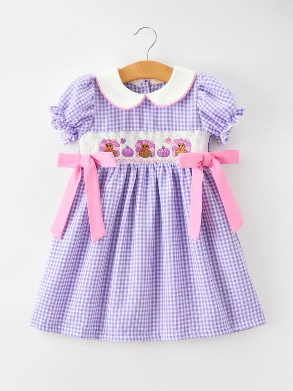 Rylee Faith Thanksgiving Turkey Smocked Plaid Bow Girls Dress NEW